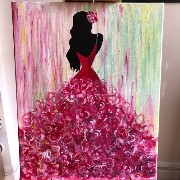 Other - Lady In A Red Dress Oil Painting On Canvas